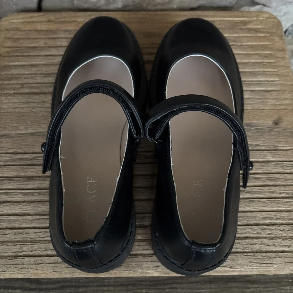 The Children's Place Girls Closed Toe Mary Jane Flat Kids Black Sz 1 Hook&Loop